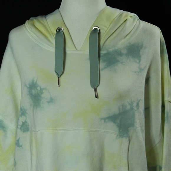 Mono B | Yellow & Green Tie Dye Cropped Hoodie | Sz L - Picture 2 of 16